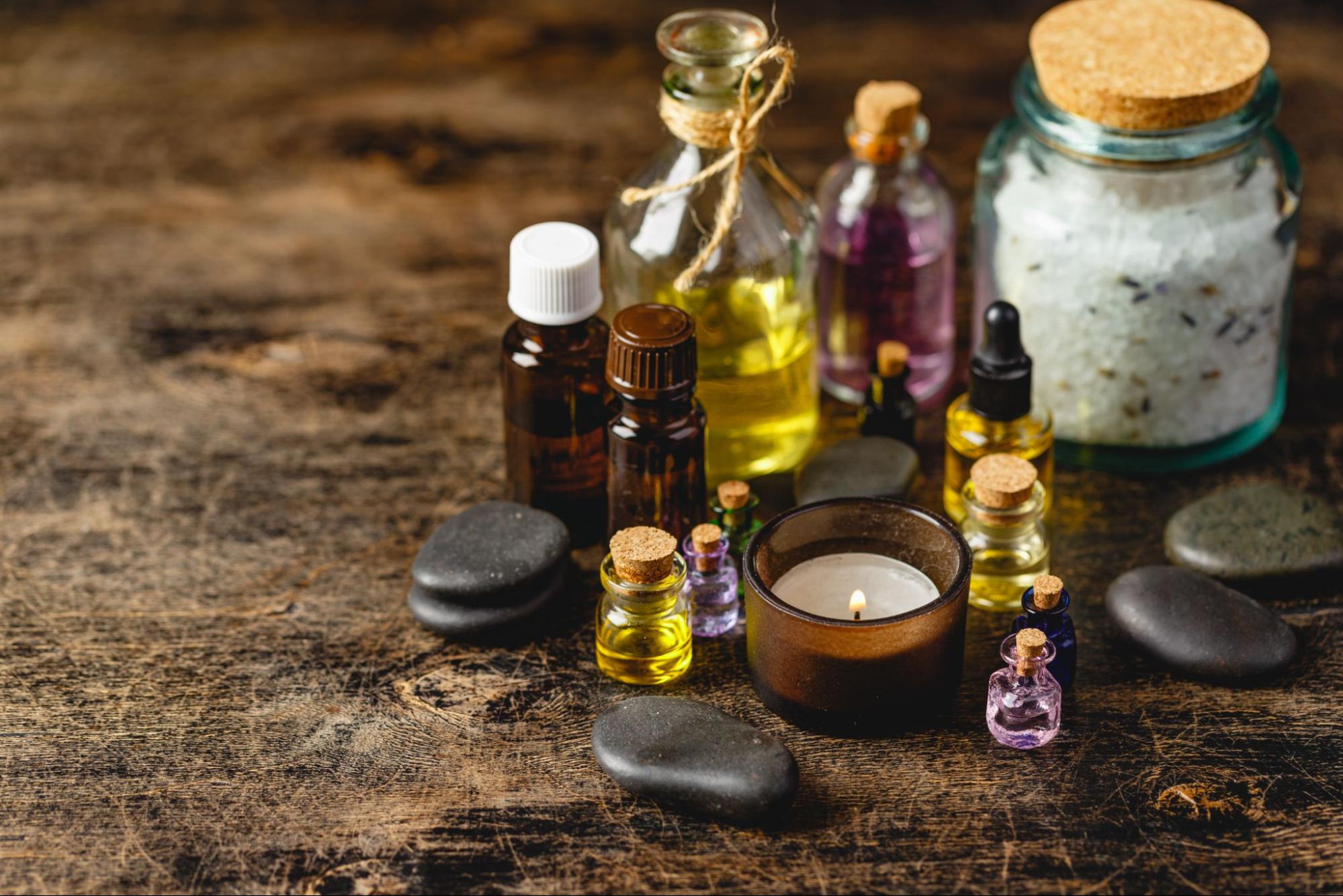 Different Bottles Of Oils For Massage